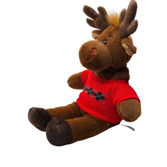 Build-A-Bear Lil Furry Friend Mini Moose Reindeer 11" Plush Red Argyle Sweater‎ - Picture 2 of 9